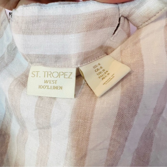 St. Tropez Linen Pink & White Striped Jumpsuit Wide Leg size 4 - Picture 5 of 7